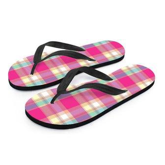 Pink Plaid Tartan Print Men's Flip Flops | Newhawaiianshirts