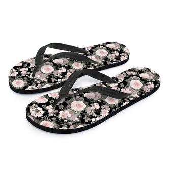 Pink Rose Floral Pattern Print Men's Flip Flops | Newhawaiianshirts CA