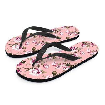 Pink Rose Floral Print Men's Flip Flops | Newhawaiianshirts DE