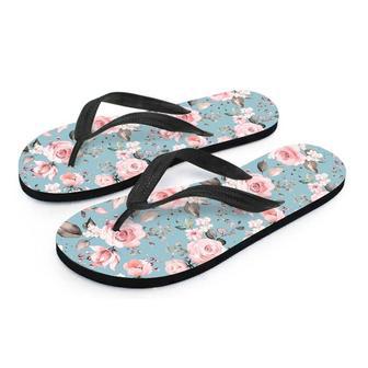 Pink Rose Flower Print Men's Flip Flops | Newhawaiianshirts CA