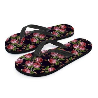 Pink Rose Print Men's Flip Flops | Newhawaiianshirts CA