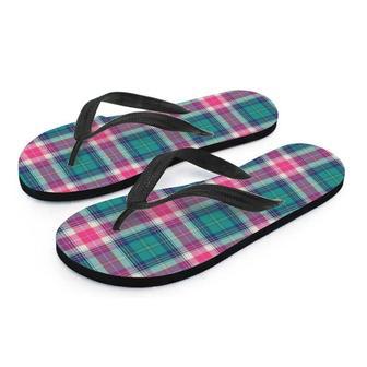 Pink Teal Plaid Tartan Men's Flip Flops | Newhawaiianshirts DE