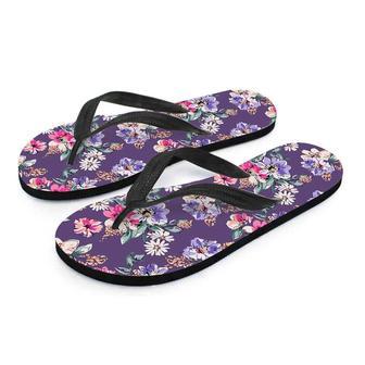 Purple Floral Print Men's Flip Flops | Newhawaiianshirts DE