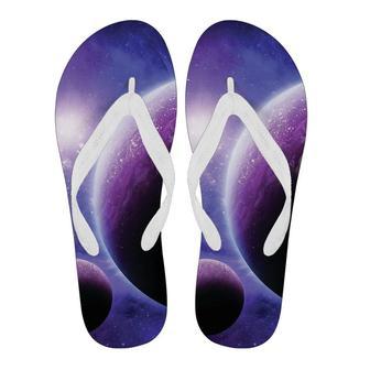 Purple Galaxy Space Moon Earth Print Men & Women Flip Flops | Newhawaiianshirts AU