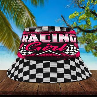 Racing Girl Checkered Flag Bucket Hat Racing Is Life Gift For Your Girl Friend Bucket Hat | Newhawaiianshirts DE