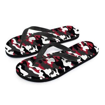 Red And Black Camouflage Print Men's Flip Flops | Newhawaiianshirts CA