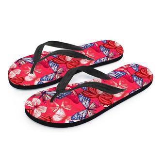 Red And Blue Butterfly Print Men's Flip Flops | Newhawaiianshirts