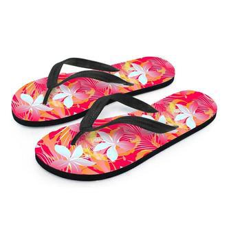 Red And Orange Hibiscus Hawaiian Print Men's Flip Flops | Newhawaiianshirts