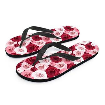 Red And Pink Rose Floral Men's Flip Flops | Newhawaiianshirts