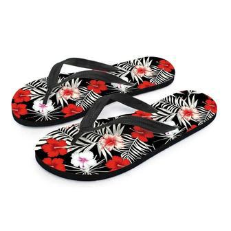 Red And White Hibiscus Flowers Hawaiian Print Men's Flip Flops | Newhawaiianshirts