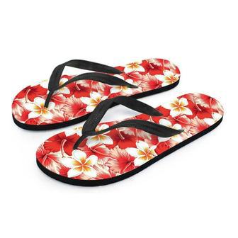 Red And White Hibiscus Hawaiian Print Men's Flip Flops | Newhawaiianshirts UK