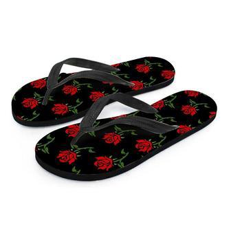 Red Doodle Rose Floral Men's Flip Flops | Newhawaiianshirts DE