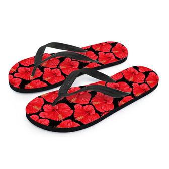 Red Hibiscus Flower Hawaiian Print Men's Flip Flops | Newhawaiianshirts