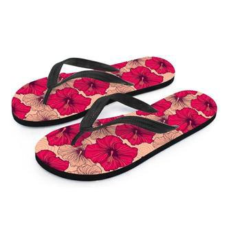 Red Hibiscus Flower Print Men's Flip Flops | Newhawaiianshirts