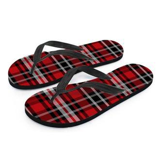 Red Plaid Tartan Print Men's Flip Flops | Newhawaiianshirts UK