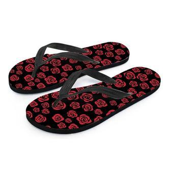 Red Rose Floral Doodle Men's Flip Flops | Newhawaiianshirts CA