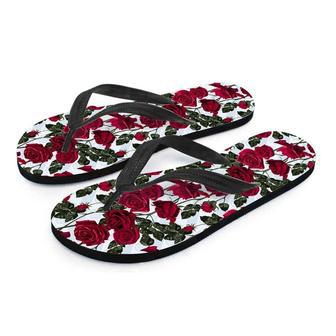 Red Rose Flower Print Men's Flip Flops | Newhawaiianshirts CA