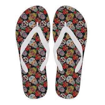 Rose Sugar Skull Skeleton Girly Floral Pattern Print Men & Women Flip Flops | Newhawaiianshirts UK