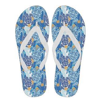 Sea Turtle Hawaiian Blue Pattern Print Men & Women Flip Flops | Newhawaiianshirts CA