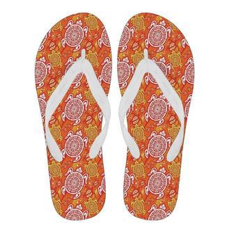 Sea Turtle Hawaiian Orange Pattern Print Men & Women Flip Flops | Newhawaiianshirts DE