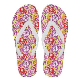 Sea Turtle Red Hibiscus Hawaiian Pattern Print Men & Women Flip Flops | Newhawaiianshirts CA