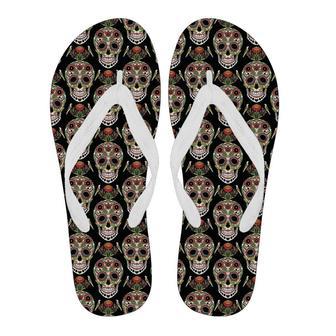 Skeleton Floral Rose Sugar Skull Girly Pattern Print Men & Women Flip Flops | Newhawaiianshirts AU