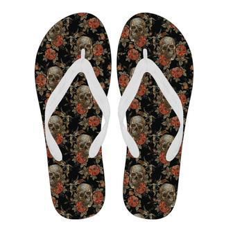 Skeleton Sugar Skull Girly Floral Rose Pattern Print Men & Women Flip Flops | Newhawaiianshirts AU