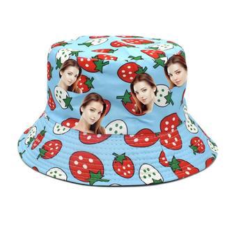 Strawberry Print Custom Face Photo Bucket Hat for Men, Boy, Husband, Summer Men Sun Hat | Newhawaiianshirts UK