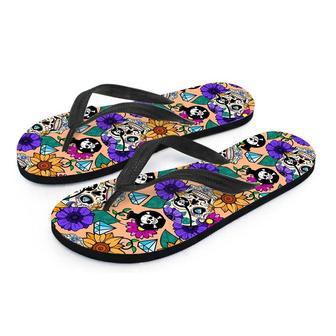 Sugar Skull Flower Men's Flip Flops | Newhawaiianshirts UK