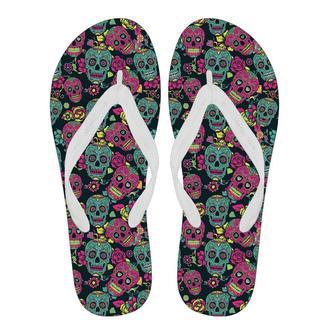 Sugar Skull Girly Skeleton Floral Pattern Print Men & Women Flip Flops | Newhawaiianshirts UK