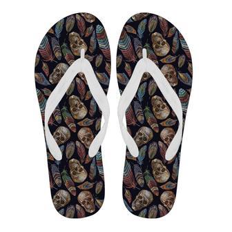 Sugar Skull Skeleton Girly Feather Boho Pattern Print Men & Women Flip Flops | Newhawaiianshirts AU