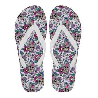 Sugar Skull Skeleton Girly Floral Pattern Print Men & Women Flip Flops | Newhawaiianshirts