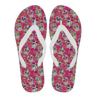 Sugar Skull Skeleton Girly Floral Pirate Pattern Print Men & Women Flip Flops | Newhawaiianshirts DE