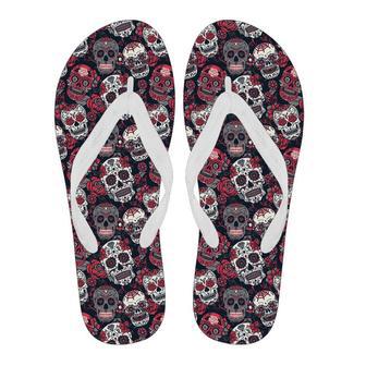 Sugar Skull Skeleton Girly Rose Floral Pattern Print Men & Women Flip Flops | Newhawaiianshirts CA