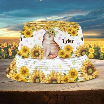 Sunflowers Cat Bucket Hat for Cat Lovers, Custom Name Dog Mom Summer Hats | Newhawaiianshirts