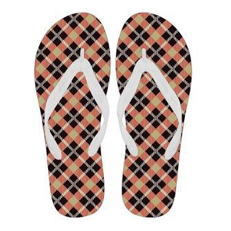 Tartan Scottish Red Beige Plaid Men & Women Flip Flops | Newhawaiianshirts CA