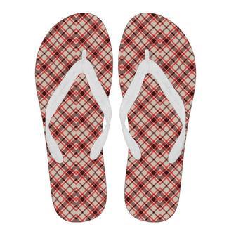 Tartan Scottish Red Brown Beige Plaid Men & Women Flip Flops | Newhawaiianshirts DE