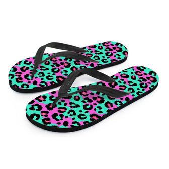 Teal Pink Leopard Men's Flip Flops | Newhawaiianshirts