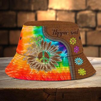 Tie Dye Colorful Printed Leather Zipper Hippie Soul Bucket Hat Daisy Floral Hippie Bucket | Newhawaiianshirts UK