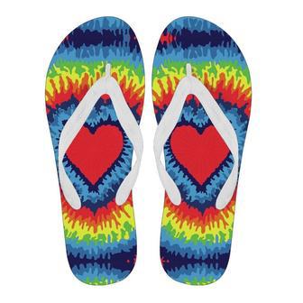 Tie Dye Heart Pattern Print Men & Women Flip Flops | Newhawaiianshirts AU