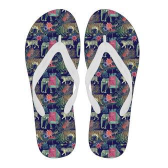 Tropical Palm Leave Peacock Tiger Elephant Men & Women Flip Flops | Newhawaiianshirts DE