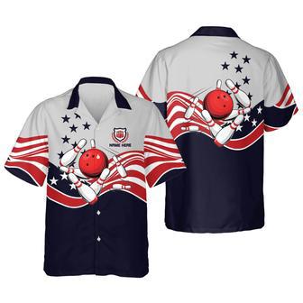 USA Bowling Button-Down Short Sleeve Hawaiian Shirt, Custom Name Bowling Shirt | Newhawaiianshirts AU