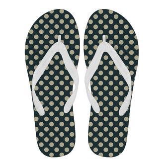 Vintage Navy Blue White Polka Dot Pattern Print Men & Women Flip Flops | Newhawaiianshirts