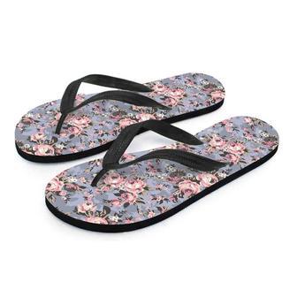 Vintage Pink Rose Flower Print Men's Flip Flops | Newhawaiianshirts CA