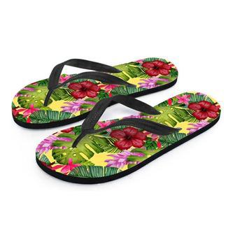 Watercolor Hibiscus Floral Hawaiian Print Men's Flip Flops | Newhawaiianshirts DE