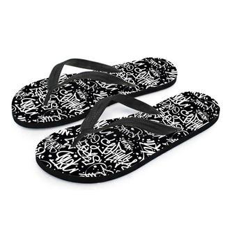 White And Black Graffiti Doodle Text Print Men's Flip Flops | Newhawaiianshirts CA