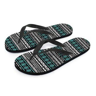 White And Turquoise Tribal Navajo Hand Drawn Men's Flip Flops | Newhawaiianshirts UK