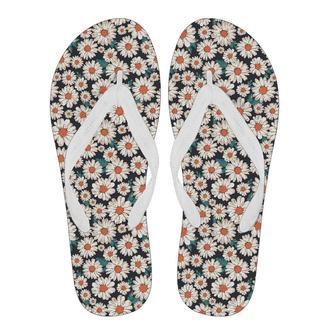 White Cute Daisy Pattern Print Men & Women Flip Flops | Newhawaiianshirts UK