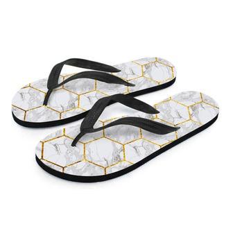 White Gold Tile Marble Men's Flip Flops | Newhawaiianshirts UK