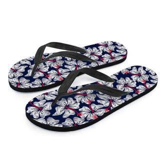 White Hibiscus Tropical Floral Hawaiian Print Men's Flip Flops | Newhawaiianshirts CA